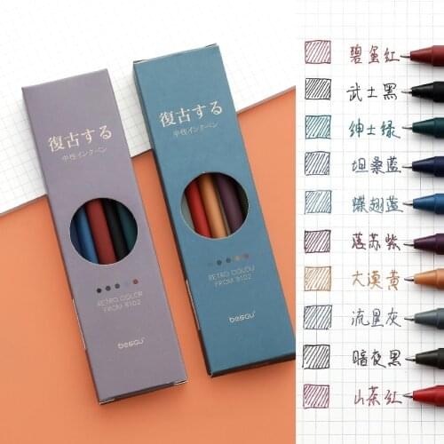 5pcs Retro Color Gel Pen Set 0.5mm Ballpoint Vintage Gray Purple Quick dry Ink Roller Ball Pens Marker Liner Office School F727