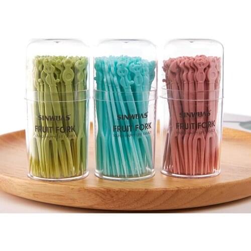 50/Pcs Fruit Fork Set Home Dessert Fruit Sign Cute Creative Fruit Insert Disposable Plastic Cake Fork
