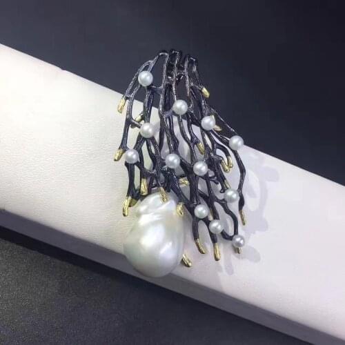 Natural fresh water pearl brooch & pendant double use 925 sterling silver with cultured pearl branch of tree fine women jewel