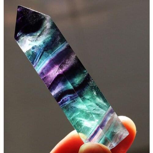 Natural Fluorite Crystal Colorful Striped Fluorite 4.5-6.5CM Quartz Crystal Stone Point Healing Hexagonal Wand Treatment Stone
