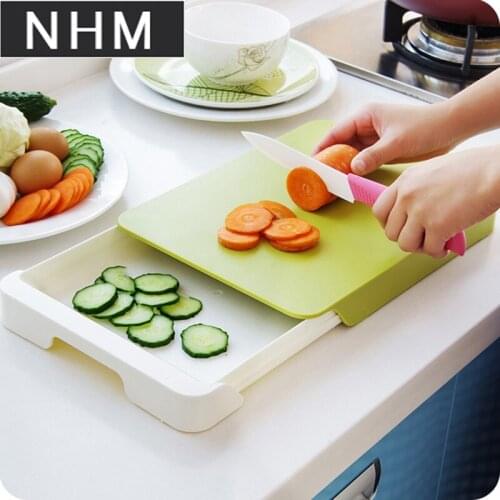 NHM 1 pcs Drawer kitchen utensils with cutting board multi-functional double-deck counteracting cutting plastic chopping board