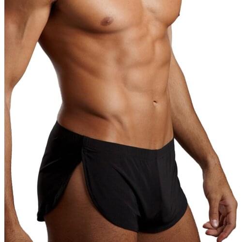 Solid Color Casual Men Elastic Waistband Split Shorts Underwear Home Sportswear трусы мужские