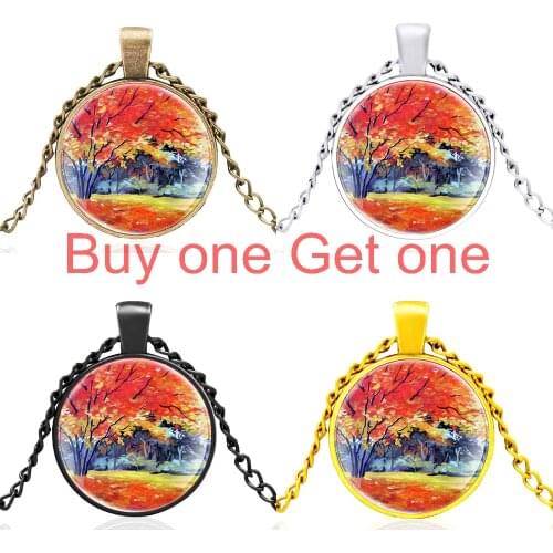 Oil Painting Landscape Design Glass Dome Pendant Necklace Men Women Unique Jewelry Accessories Best Gifts