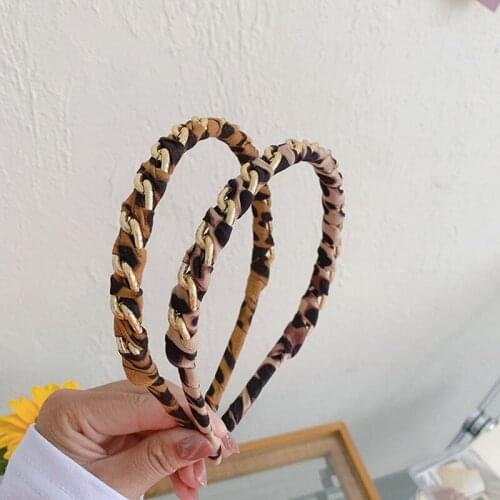 Leopard pattern alloy chain headband retro hair accessories women simple woven non-slip headband wild hair band headwear new