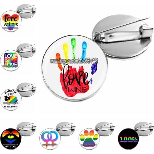Gay Lesbian Pride Rainbow Glass Cabochon Brooch Colorful Rainbow LGBT Brooch Pin for Unisex