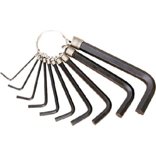 10 Pcs/set 1.5-10mm Durable Reinforced Toughen Allen Wrench Set Multi-function Black Inner Hexagon Spanner Key Chains