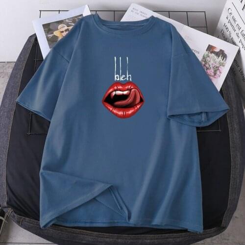 Mouth Print Woman T-shirts High Quality Summer Tops Short Sleeve Oversize Tees Female O-neck Streetwear Lady Clothing Fashion
