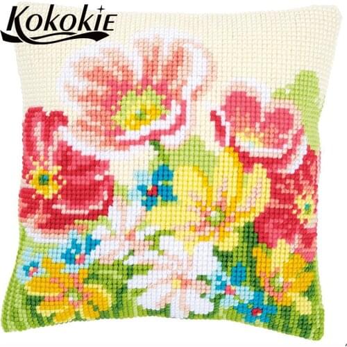 DIY stitch throw pillow kits cotton material for diy handicraft tools cross stitch kits flower pillow embroidery needlework kits