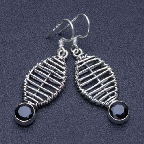 Natural Black Onyx 925 Sterling Silver Earrings 1 1/2" Q1790