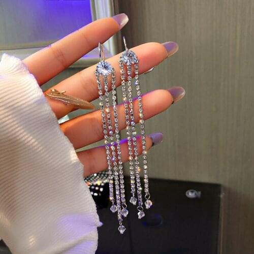 Luxury Crystal Long Tassel Earrings for Women Full Rhinestone Dangle Hook Earrings Vintage Fashion Wedding Jewelry Accessories