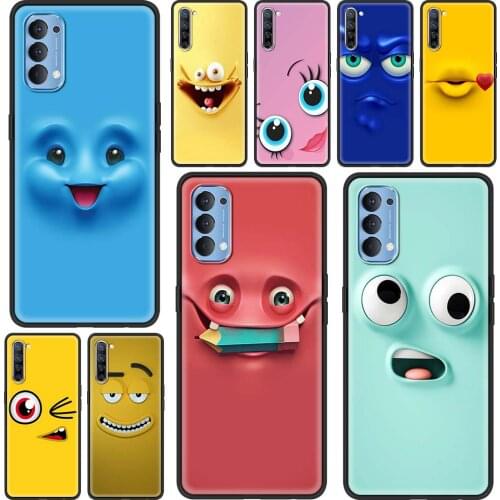 Fuuny Smiling Face Silicone Phone Case for Oppo A9 2020 A52 A53 Find X2 Lite Reno4 Pro A55 A93 ACE Soft Back Cover Funda Shell