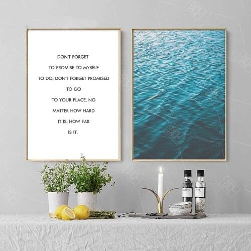 Modern Quotes Art Canvas Painting Blue Sea Landscape Posters and Prints Wall Picture for Living Room Home Decoration No Framed