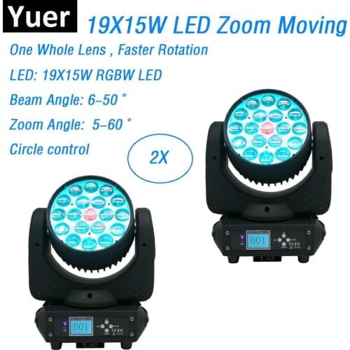 2 Units Free Shipping 19X15W RGBW 4IN1 LED Moving Head Lights Zoom / Wash Stage Lights DMX Control Disco Lights LED Moving Head