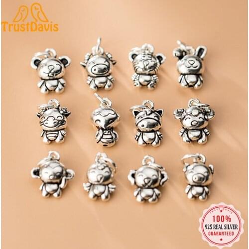 Trustdavis Real 925 Sterling Silver Fashion Sweet Chinese Zodiac Charm Pendant Handmade DIY Accessories Jewelry Wholesale DZ179