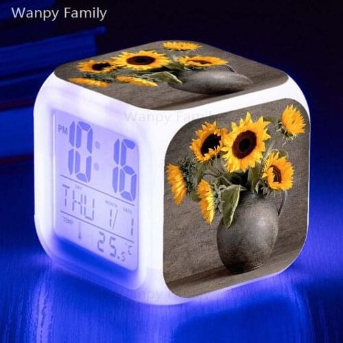 Art vase sunflower alarm clock Large screen multifunction Luminous electronic digital clock Birthday gifts for children
