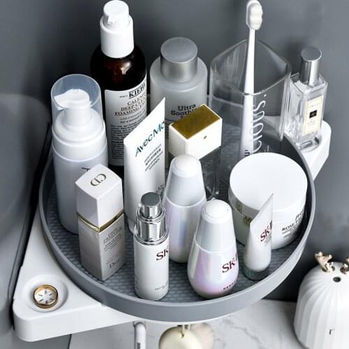 Rotatable Corner Storage Rack With Hook Bathroom Accessories Kithchen Spice Bottle Storage Shelf Wall-Mounted Home Organizer