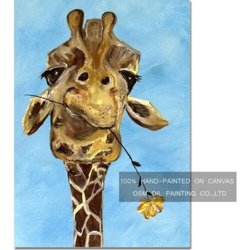High Skills Artist Hand-painted Funny Animal Giraffe Oil Painting on Canvas Modern Giraffe Decorative Painting for Friend Gift