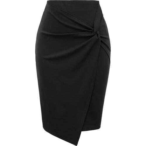 Womens Skirts Solid Color Asymmetrical Wrap Front Stretchy Bodycon Skirt Sexy Elegant Fashion Summer Slim Work Pencil Skirt
