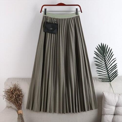 Autumn and winter new high waist slim elastic waist with small waist bag solid color Skirt Party Office Skirts Solid Skirts
