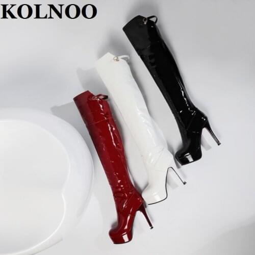 KOLNOO Newest Handmade Womens High Heeled Over-Knee Boots Sexy Platform 3-Colors Evening Club Long Booties Fashion Winter Shoes