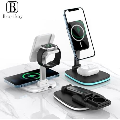 15W 2 in 1 Foldable Magnetic Wireless Charger Qi station for iPhone 12 11 ProMax Samsung Fast Charging Stand Dock for Watch 6 5
