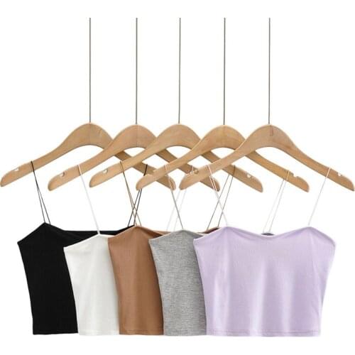 2021 Summer Women New Arrival Girls Super- Short Petal Collar Rubber Band Camisole Vest Sexy Beach Style Tank Top