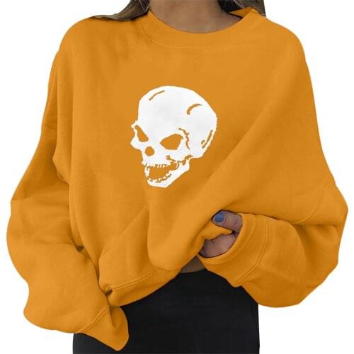 2021 Fashoin Streetwear Sweatshirts Female Novel Skull Print Long Sleeve Pullover Casual Thermal Warm O Collared Hoodies Худи