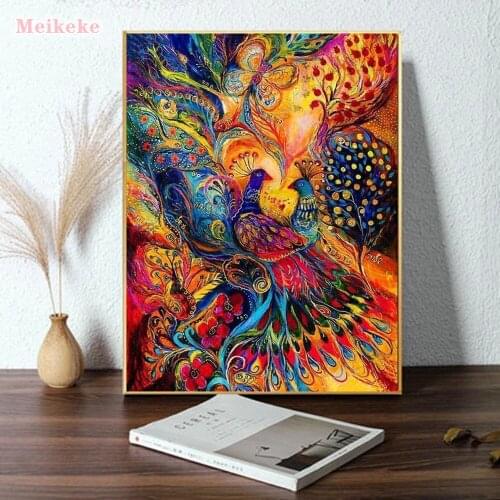 5D DIY Full Square/Round Diamond Painting Peacock Couple Abstract Mosaic Diamond Embroidery Animal Flower Wall Decor