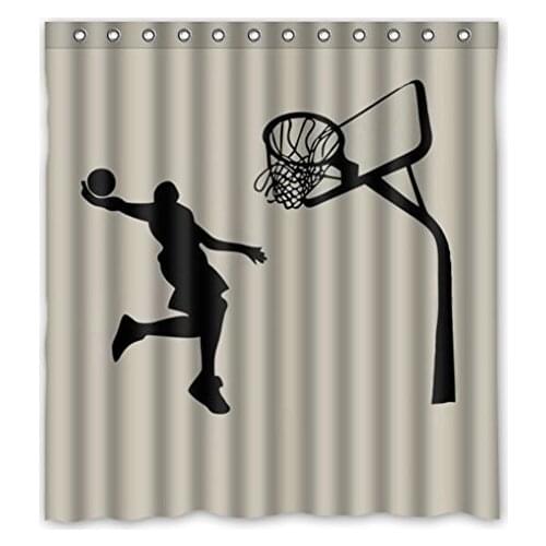 66(W)x72(H)-Inch Athlete Slam Dunking a Basketball New Waterproof Polyester Curtain (Shower Rings Included)
