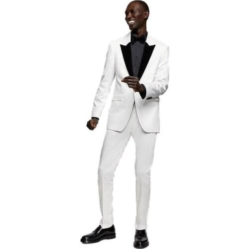 White Two Pieces Suit For Man Wedding Groom Best Man Business Wear Prom Dinner Marry Party Dress robe de soiree(Jacket+Pants)