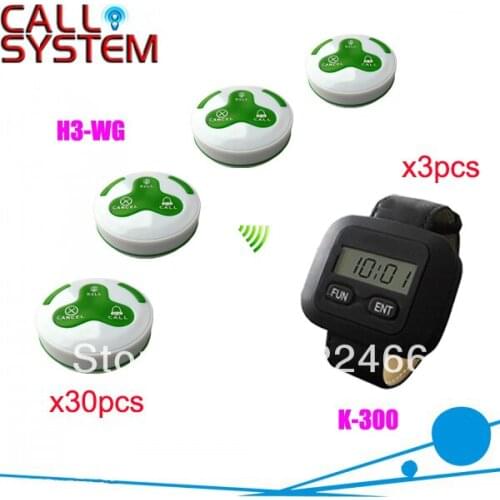 Free Shipping Hot Sale K-300 wirst watch pager and H3-WG 3-key call button for restaurant Wireless Call System