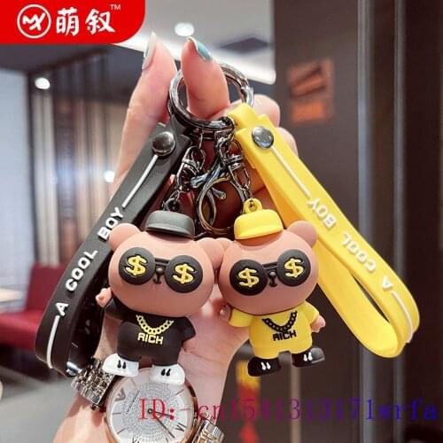 PVC Keychain Fashion Keybuckle Keyring Kawaii Cute Silica gel Gift Bag Pendant Anime Rich Bear Key chain Women Decorations Cut