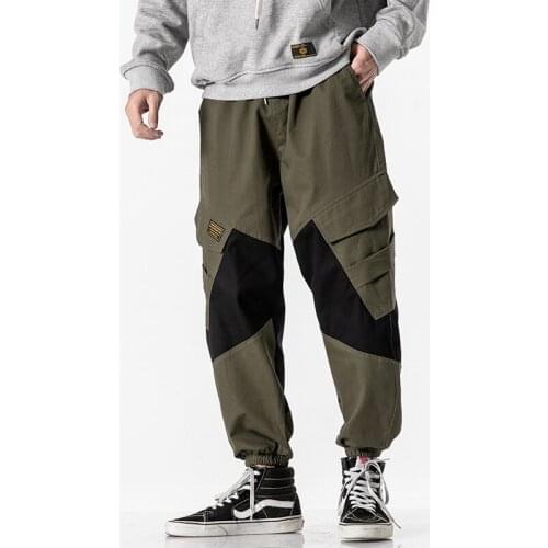 New Japanese Style Casual Color Panelled Mens Jogger Harem Pants Fashion Cotton Cargo Trousers Big Size Streetwear