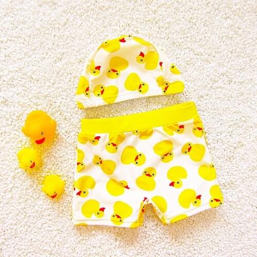 Baby Swimsuits Cartoon Yellow Duck Trunk Baby Boy Children Swimming Sports Swimwear Summer Kids Bathing Suits with Cap