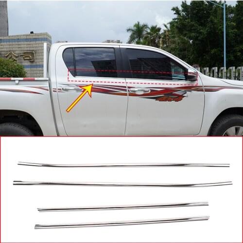 For Toyota Hilux 2015-2021 Stainless Steel Car Window Lower Window Bright Strip Decorative Sticker Car Accessories