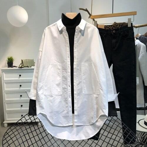Cotton 100% White Women Shirts Summer New Turn-Down Collar Pocket Loose Casual All Match Female Outwear Coats Tops