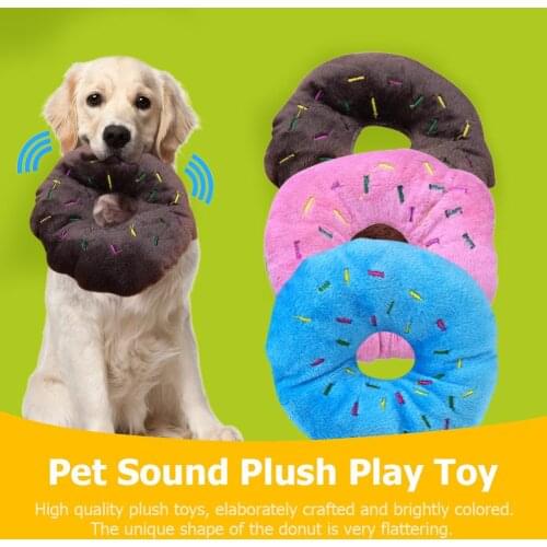 Pet Dogs Cats Chew Bite Toy Cute Cartoon Donut Squeaker Quack Sound Plush Play for Household Animals Dogs Supplies