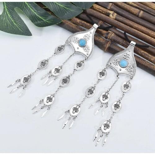 Blue Coin Tassel Retro Indian Hair Accessory Bohemian Ethnic Long Pendant Tied Rope Headdress Jewelry Wholesale
