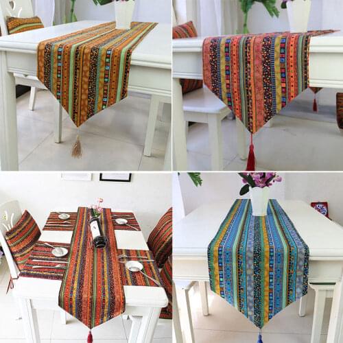 Cotton Linen Table Runner Striped Bronzing Kitchen Runners for Wedding Banquet Party Dinner Table Decor Home Textile Supplies
