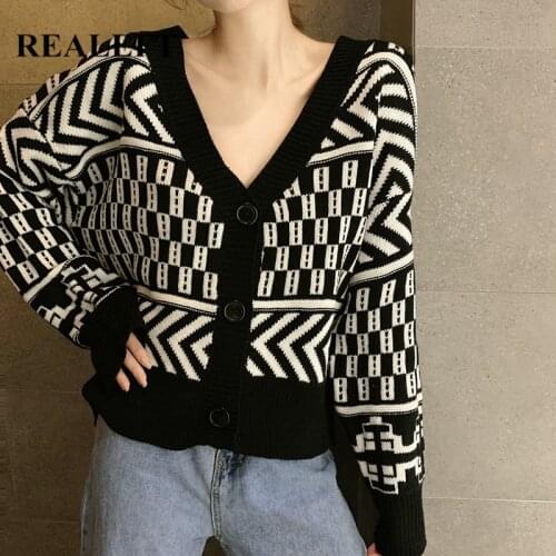 REALEFT 2021 New Classic Women Knitted Cardigan Autumn Single Breasted Retro Long Sleeve Knitwear Casual Loose Sweater Female