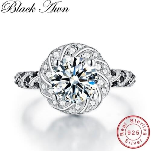 [BLACK AWN] Black & White Silver Eternity Band Fine Jewelry Trendy Wedding Rings for Women Engagement Rings Size 6 7 8 C094