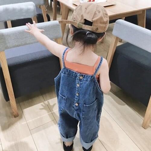 Kids Clothing Sets Summer New Baby Girls Fashion Clothes Suits Solid Denim Overalls+orange Sling Tops 2pcs Set for Girls 2-7 Y