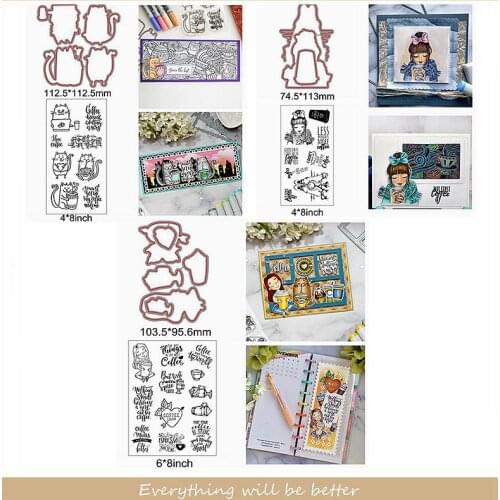 Cat Girls Heart Drink Mix Sentence Letter Words Alphabet Clear Silicone Stamps Diy Scrapbook Craft Decorate Cards New Stencils