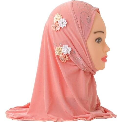 H1139a Beautiful small girl hijab with rhinestones and small flowers muslim baby scarf headscarf shawl wrap