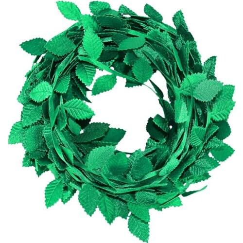 10M Gold Silk Leaf Shaped Artificial Green Leaves Vine Gift Wrapping Ribbon Wedding Party Decoration Home Diy String Garland