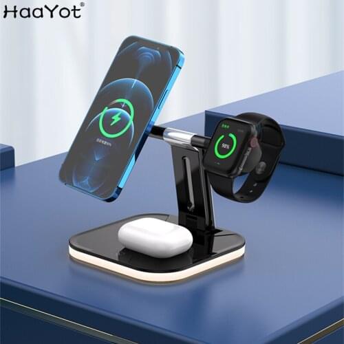 2021 Magnetic 3 In 1 Wireless Charger For Magsafe IPhone 12 Pro Max 15W Fast Wireless Charging Station For IWatch/AirPods Series
