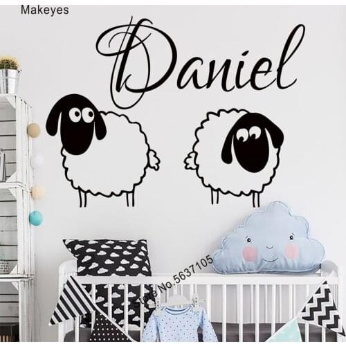 Makeyes Sheep Personalized Names Wall Decals Cute Baby Sheeps Wall Sticker Custom Name Wall Decor Kids Baby Bedroom Decoar Q662