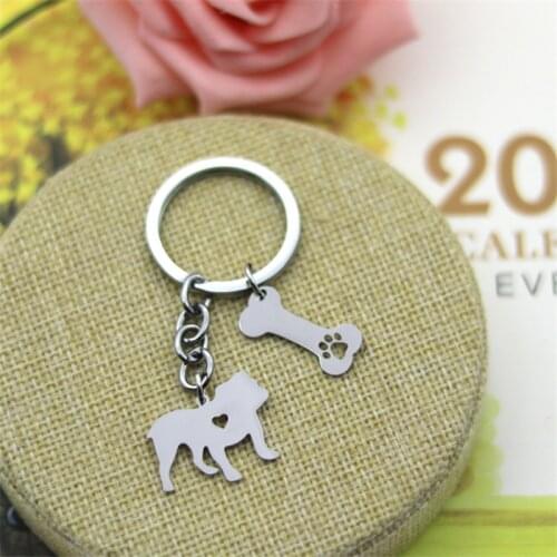 New French Bulldog Keychains Fashion Pet Memorial Jewellery High Quality Women Men French Bulldog Dog Bones Key Chains