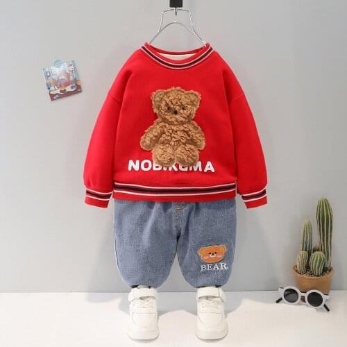 Baby Boy Clothes Knitted Sweater Spring and Autumn Kids Clothing British Style Cardigan Jacket + Plaid Shirt + Jeans Suit 3pcs