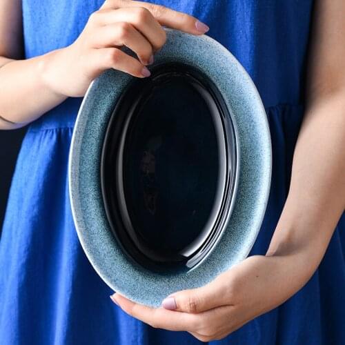 Oval ceramic dish dish consumer and commercial creative personality Japanese tableware simple Western deep dish pasta dish